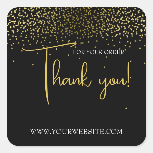 Black & Gold Custom Business Thank You Squa Square Sticker (Front)
