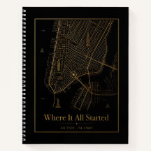Black Gold Custom City Map Spiral Notebook