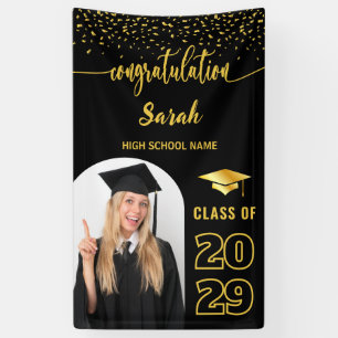 Black & Gold Custom Graduation Backdrop with Photo Banner