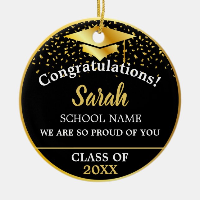Black & Gold Custom Graduation Class Of 2024 Ceramic Ornament (Front)