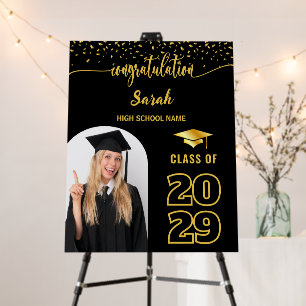 Black & Gold Custom Graduation Photo Class of 2025 Foam Board