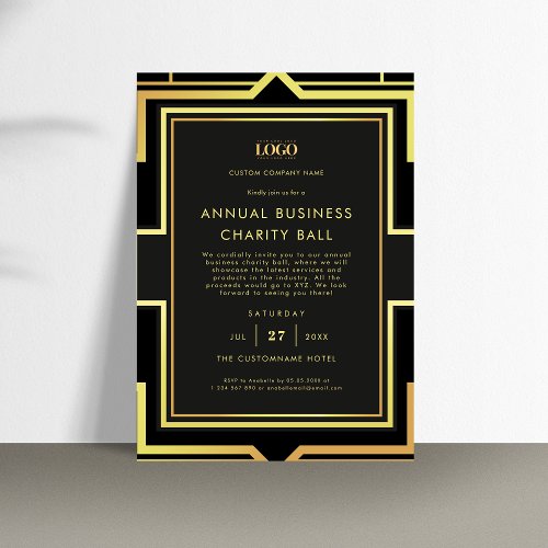 Black  Gold Custom Logo Business Company Event Invitation