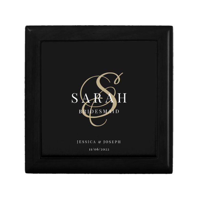 Black Gold Custom Monogram Bridesmaid Gift Box (Front)