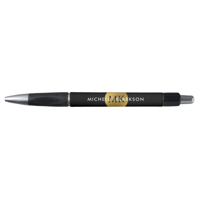 Black Gold Custom Monogram Initials Name Luxury Pen (Front)