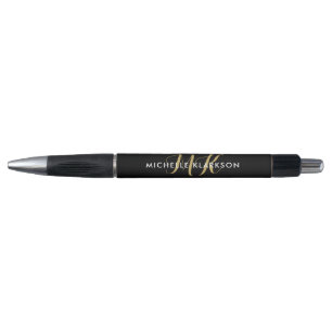 Black Gold Custom Monogram Initials Name Script Pen
