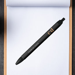 Black gold custom monogram name minimalist pen