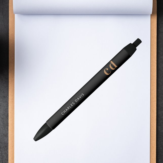 Black gold custom monogram name minimalist pen (Creator Uploaded)