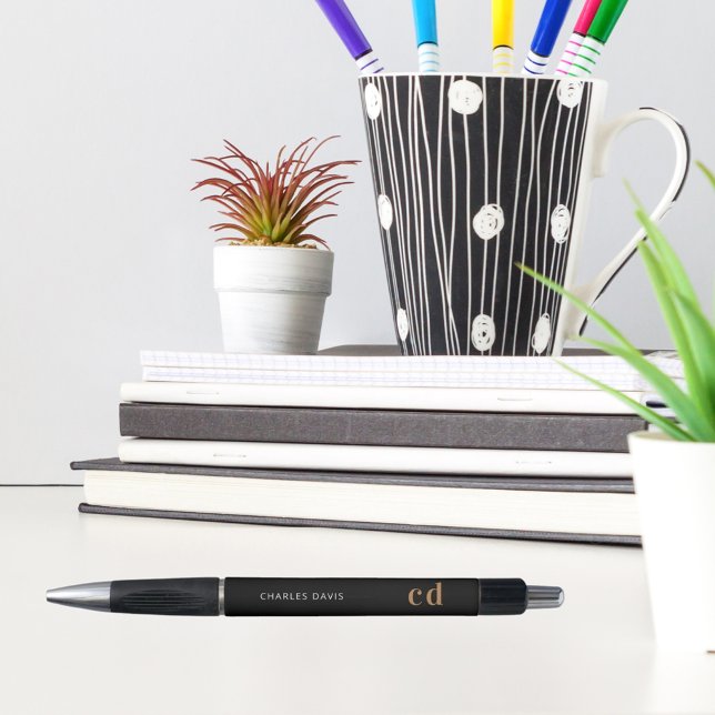 Black gold custom monogram name minimalist pen (Creator Uploaded)