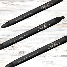 Black gold custom monogram name script pen