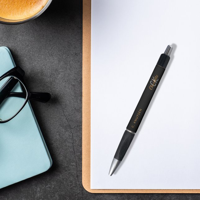 Black gold custom monogram name script pen (Creator Uploaded)