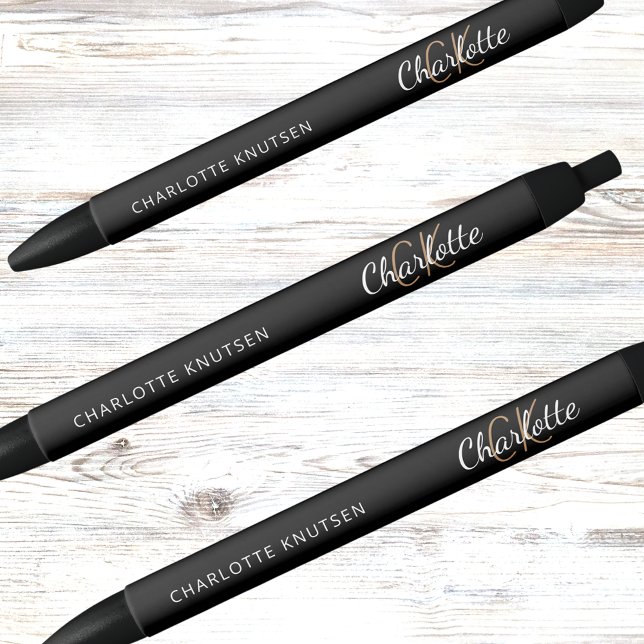 Black gold custom monogram name script pen (Creator Uploaded)