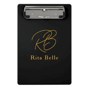 Black Gold Custom Name Elegant Mini Clipboard