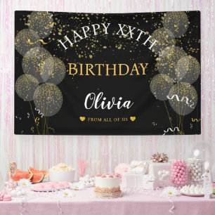Black & Gold Custom Party Personalized Birthday  Banner
