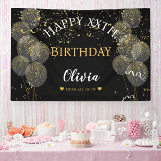 Black & Gold Custom Party Personalized Birthday  Banner