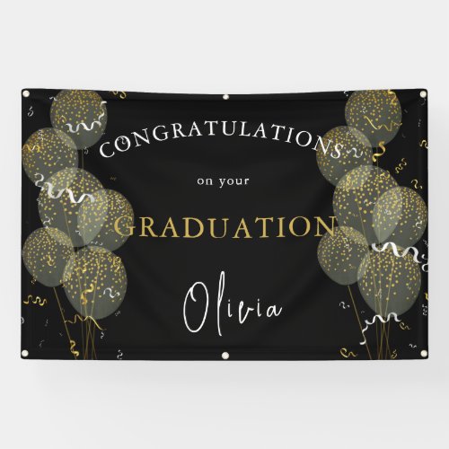 Black  Gold Custom Party Personalized Graduation Banner