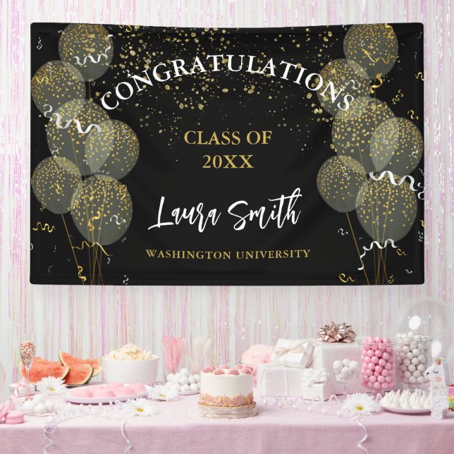 Black & Gold Custom Party Personalized Graduation Banner (Party)