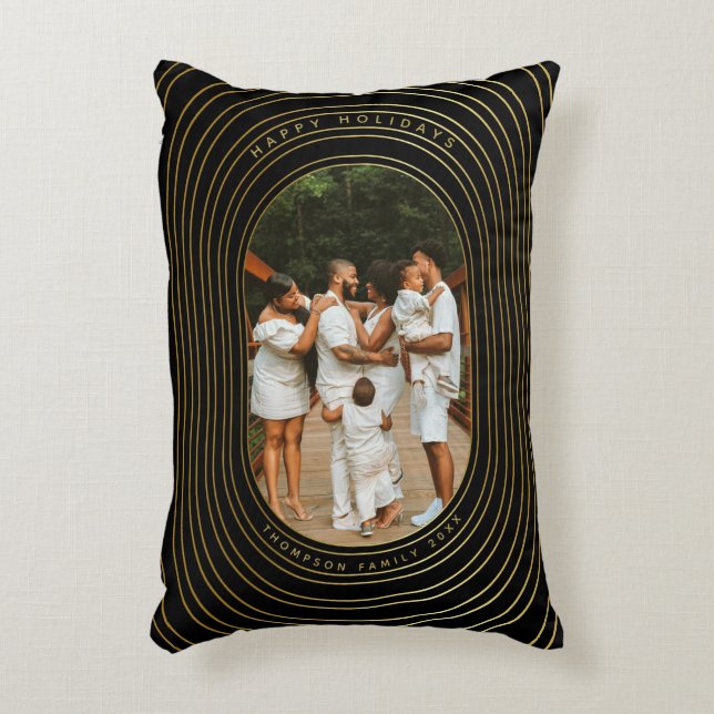 Black Gold Custom Photo Family Christmas  Accent Pillow (Front(Vertical))