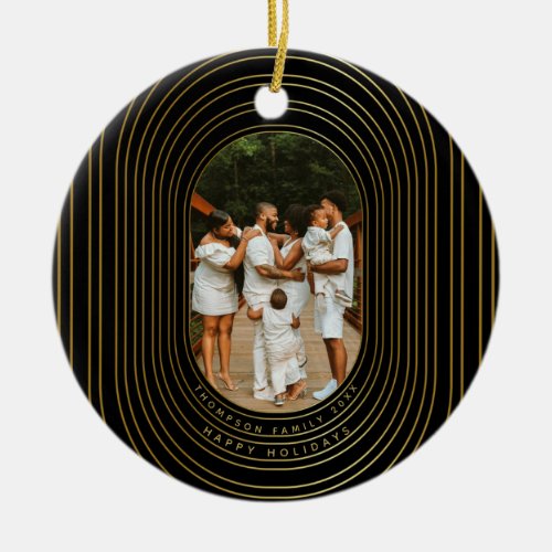 Black Gold Custom Photo Family Christmas Ceramic Ornament
