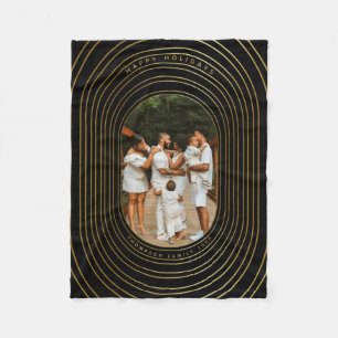 Black Gold Custom Photo Family Christmas Fleece Blanket