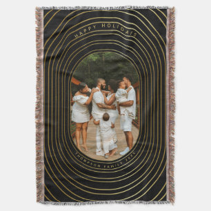 Black Gold Custom Photo Family Christmas Throw Blanket