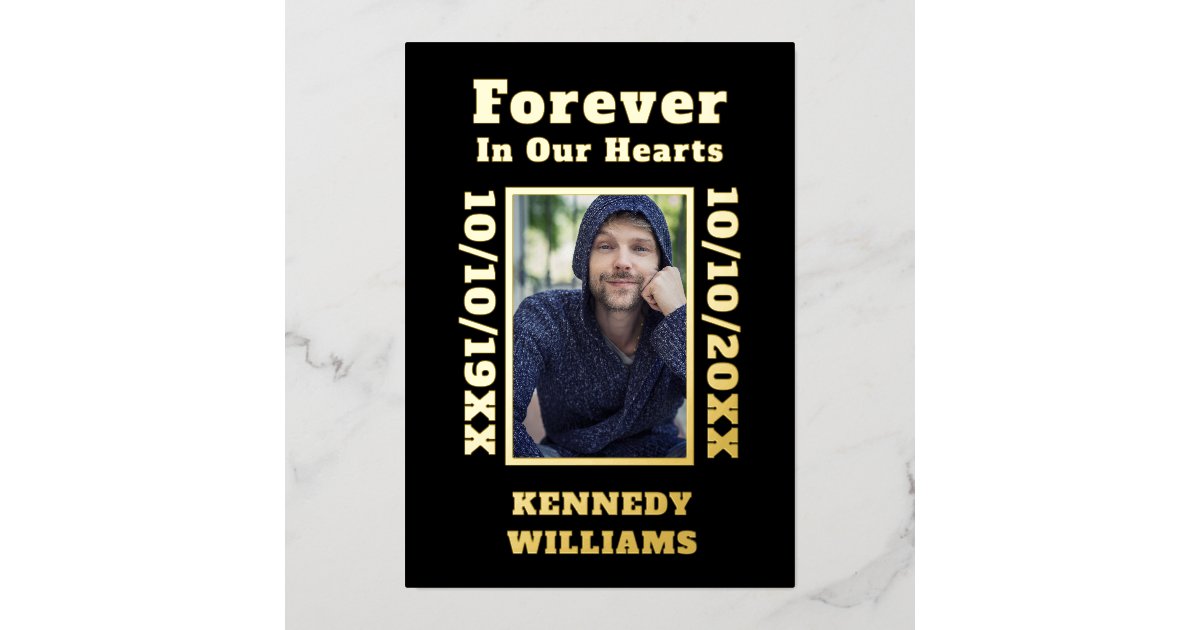 Black Gold Custom Photo Forever In Our Hearts Foil Invitation | Zazzle