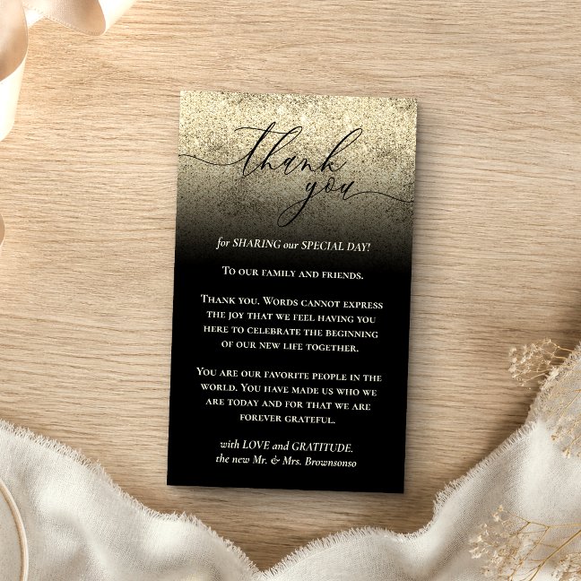 Black Gold Custom Photo Glitz Thank You Enclosure Card