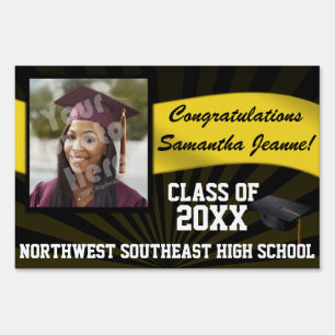 Black/Gold Custom Photo Graduation Yard Sign