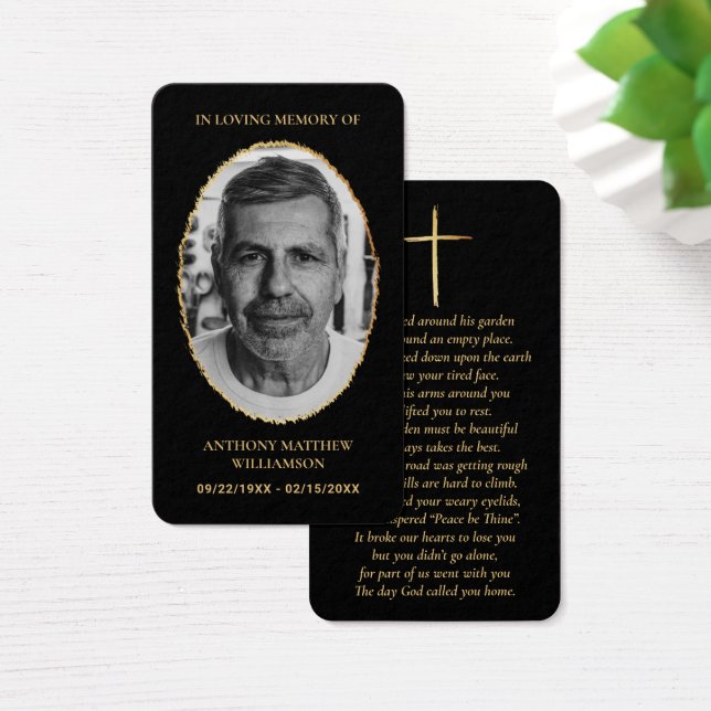 Black & Gold Custom Photo Memorial Cards (Desk)