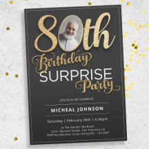 Black Gold Custom Photo Surprise 80th Birthday