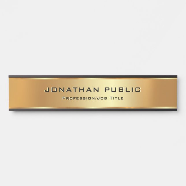 Black & Gold Custom Text Elegant Modern Template Door Sign (Front)