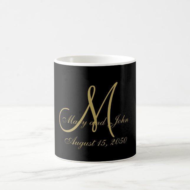 Black Gold Customizable Initial Letter and Names Coffee Mug (Center)