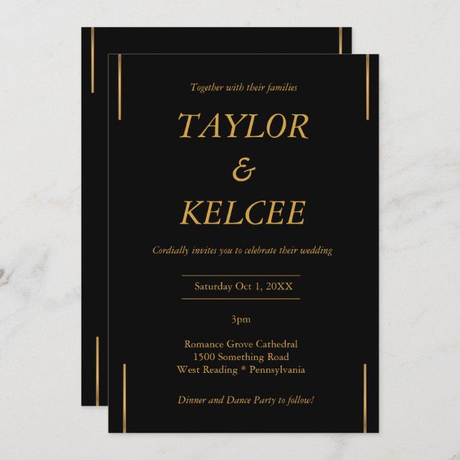 Black Gold CUSTOMIZABLE Wedding Invitation (Front/Back)