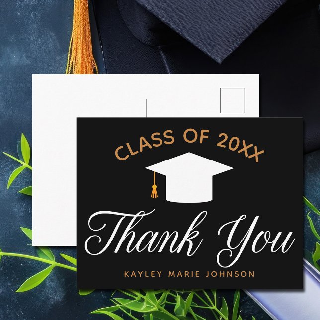 Black Gold Customized Graduation Thank You Postcard (Creator Uploaded)
