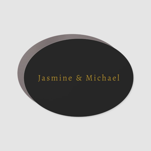 Black & Gold Cute Minimalist Own Name Car Magnet (Front)