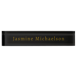 Black & Gold Cute Minimalist Own Name Desk Name Plate