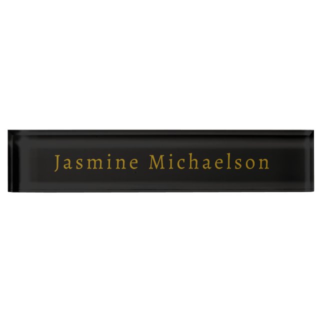 Black & Gold Cute Minimalist Own Name Desk Name Plate (Front)