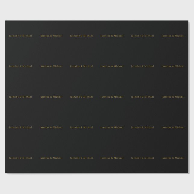 Black & Gold Cute Minimalist Own Name Wrapping Paper (Flat)