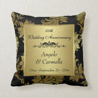 Black, Gold Damask 50th Anniversary PHOTO Pillow
