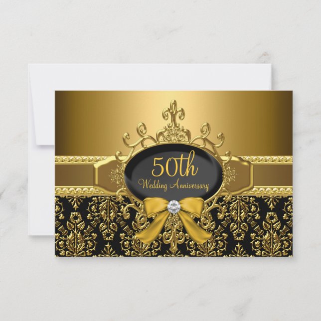 Black & Gold Damask 50th Anniversary RSVP (Front)