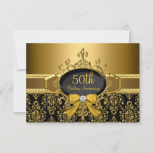 Black & Gold Damask 50th Anniversary RSVP Card