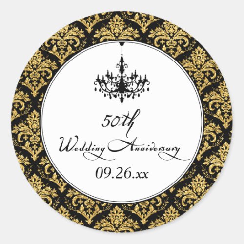 Black Gold Damask 50th Anniversary Sticker 2