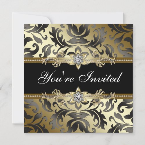 Black Gold Damask All Occasion Party Invitations