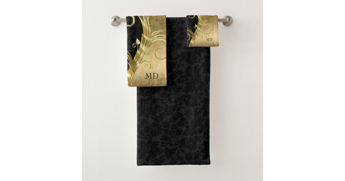 Black & Gold Damask Bath Towel Set Zazzle