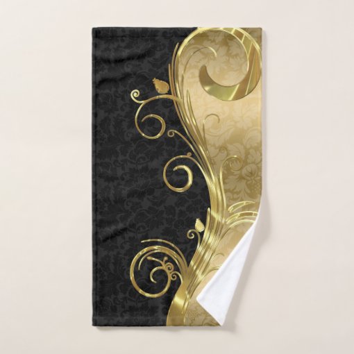 Black & Gold Damask Bath Towel Set Zazzle