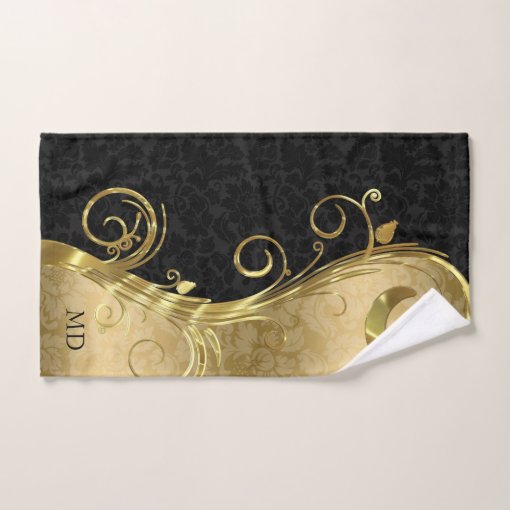 Black & Gold Damask Bath Towel Set Zazzle
