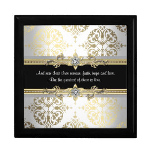 Black Gold Damask Bible Verse Jewelry Box