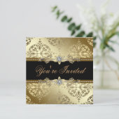 Black Gold Damask Black Tie Party Invitation (Standing Front)