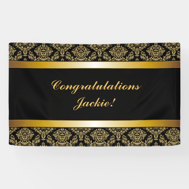 Black Gold Damask Congratulations Banner (Horizontal)
