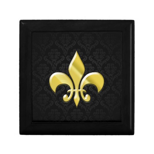 BlackGold Damask Fleur de Lis Jewelry Box