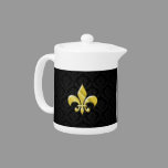 Black/Gold Damask Fleur de Lis Teapot